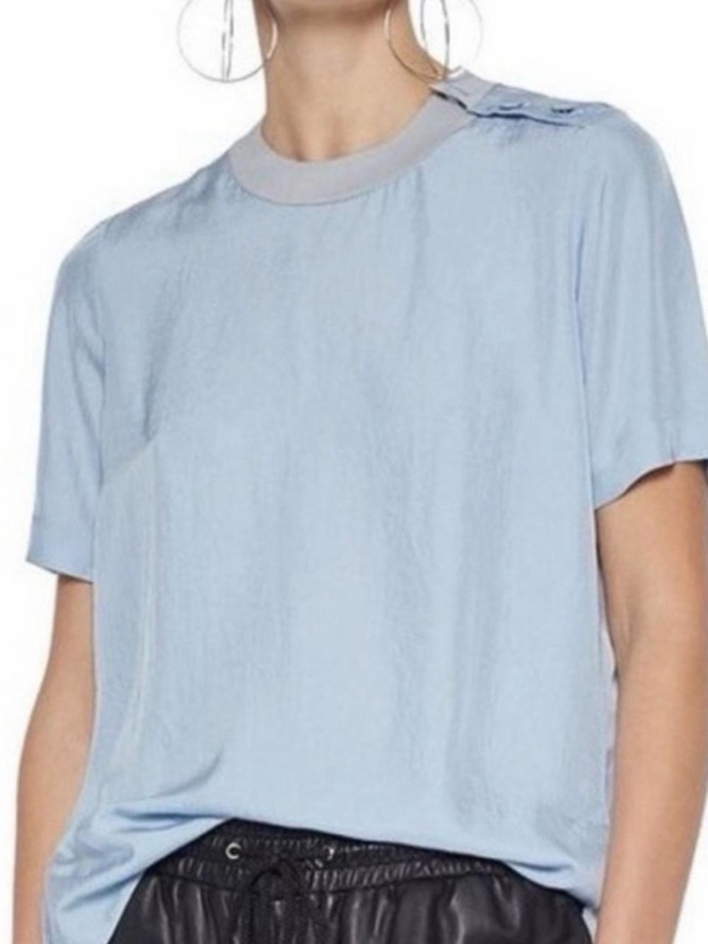 rag & bone Light Blue Short Sleeve Crewneck Top with Shoulder Buttons XXS